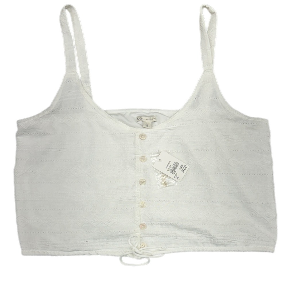 CATO Womens Large Crop Tops White Eyelet Shirt Sleeveless Boho Tie‎ Hem NWT